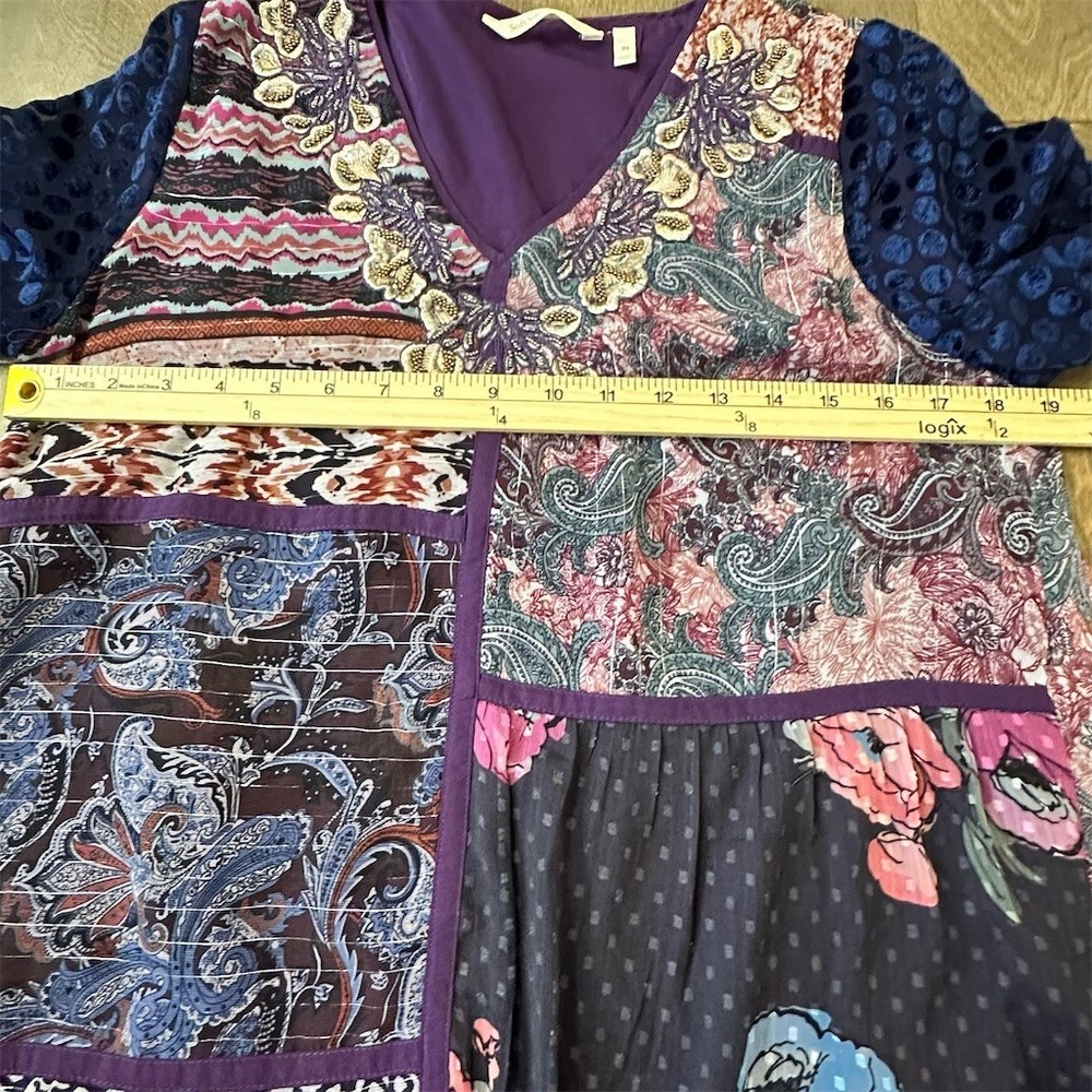 Soft Surroundings Tunic Top Womens Petite Small‎ Multicolor Beaded V-Neck - Picture 7 of 9